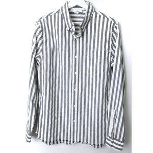 FRAME Gray White Button Down Shirt Frayed hem